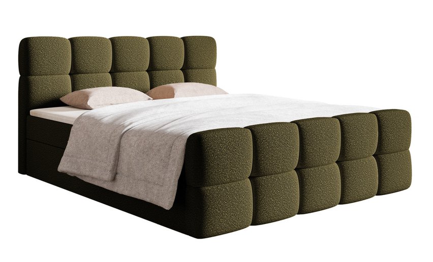 Continental bed 140x200 cm Cloudy with containers and Legend 05 boucle topper