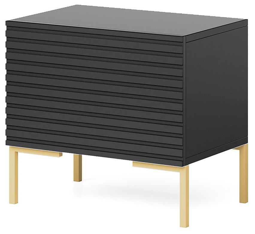 Lammelo bedside table, black lamellas with gold legs