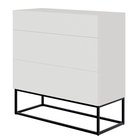 Veldio Chest of Drawers with Milled Front and Three Drawers 90 cm White with Black Legs
