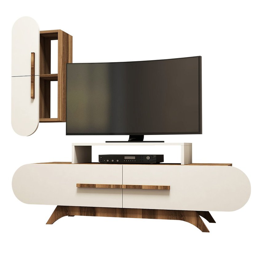 Ovalia TV cabinet 145 cm with cream front and hanging cabinet