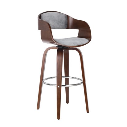 Asarlo gray upholstered stool with a walnut base