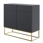 Veldio two-door chest of drawers with a milled front and two drawers 100 cm Black with gold legs (MILOMAR FRAME)