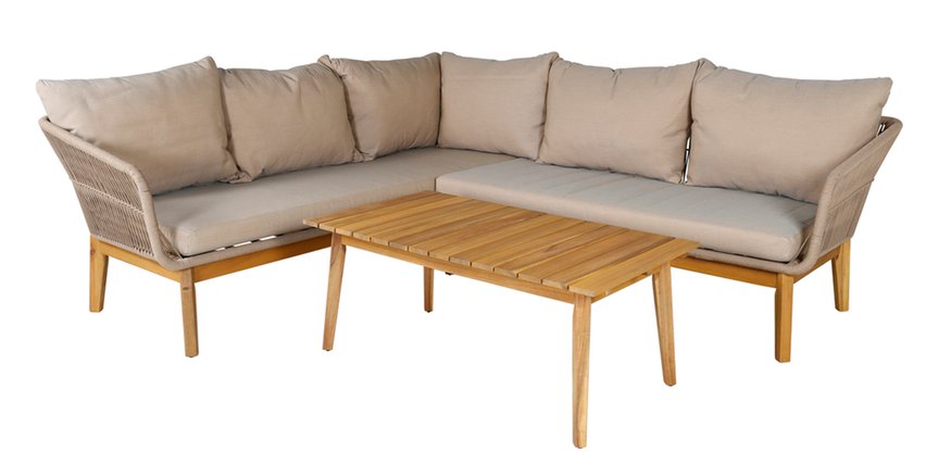 Comforre garden furniture set with corner sofa and coffee table, wooden, beige