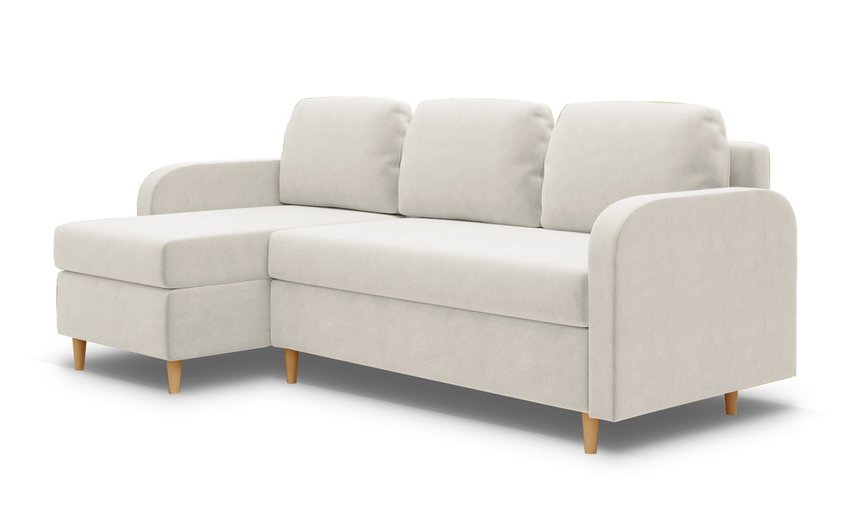 Corner sofa with sleeping function Parcully L-shaped with container universal Paros 01 velour