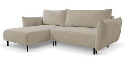 Candeiro corner sofa with sleeping function and bedding container, gray-beige boucle, universal