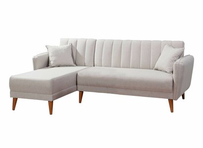 Corner sofa with sleeping function Rallion L-shaped linen cream left-hand side