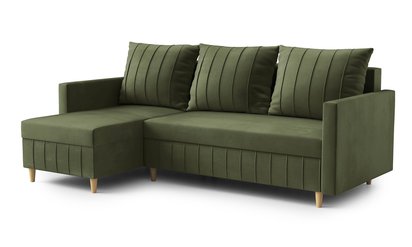 Corner sofa with sleeping function Morpreses L-shaped with container universal Kronos 46 velour