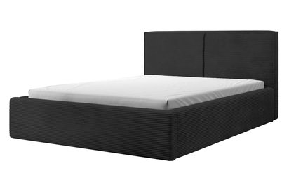 Upholstered bed 140/200 cm Farese black Poso 135 with container and gas strut, corduroy