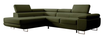 Stevil L-shaped corner sofa with sleeping function with Castel 39 container, easy-to-clean velvet, left-hand side