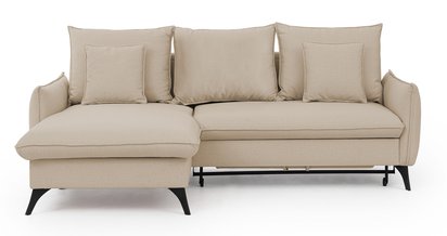 Corner sofa with sleeping function Cambiano L-shaped with storage beige in easy-clean fabric left-hand side