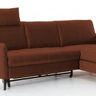 Corner sofa with sleeping function Casotti L-shaped with container and adjustable headrest, red velvet, hydrophobic, right-hand side