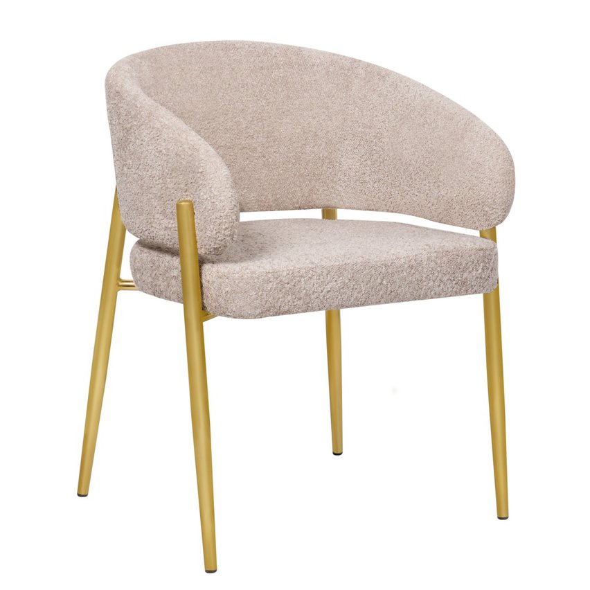 Chaise rembourrée Resilly en tissu bouclé beige/pieds dorés