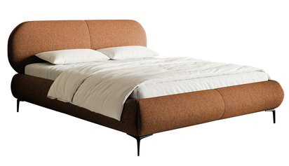 Upholstered bed 160x200 cm Ovalle with storage, metal frame, copper hydrophobic braid, black legs