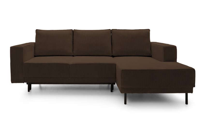 Rodario mini dark brown corner sofa with sleeping function with right-hand corduroy container