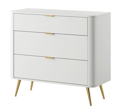 Oval chest of drawers with three drawers, 92 cm, white