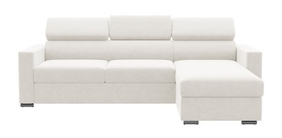 Veraguas L-shaped corner sofa with sleeping function with storage and adjustable headrests, universal cream in easy-clean fabric