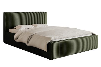 Upholstered bed 160x200 cm Tilio with storage, metal frame, olive, thick corduroy