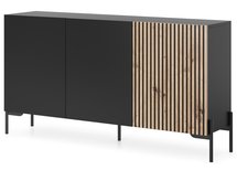 Lammelo three-door chest of drawers, 140 cm, black/oak slats