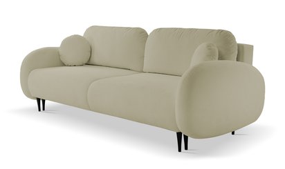 Bafra sofa bed with sleeping function and bedding container, beige corduroy