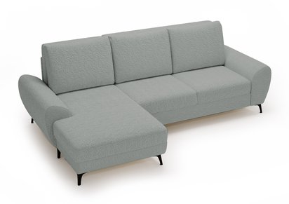 Corner sofa with sleeping function Minila L-shaped with storage, gray boucle, left-hand side