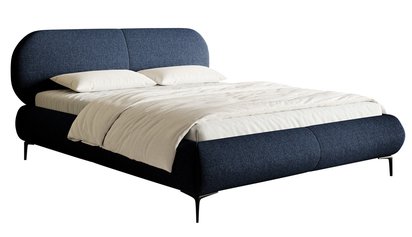 Upholstered bed 140x200 cm Ovalle, navy blue, hydrophobic braid, black legs