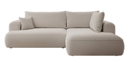 Ovo II L-shaped corner sofa with sleeping function Abriamo 02 with side panel and right-hand boucle container