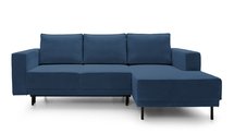 Rodario mini navy blue corner sofa with sleeping function with right-hand corduroy container