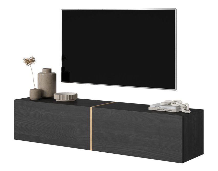 Bisira TV cabinet 140 cm Black ash with gold insert