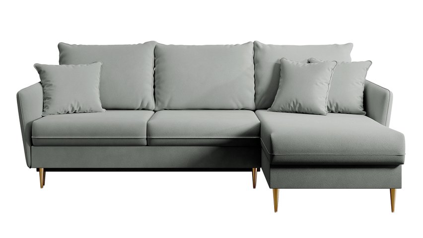 Volio velvet corner sofa with sleeping function, hydrophobic, golden legs