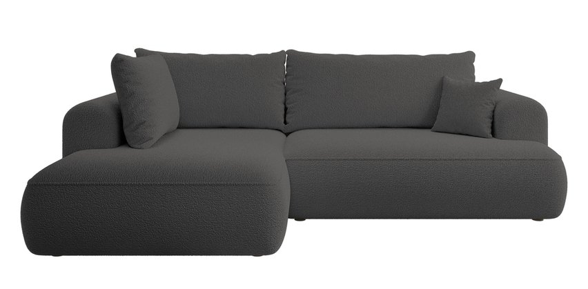 Ovo II L-shaped corner sofa with sleeping function Abriamo 08 with side panel and left-sided boucle container