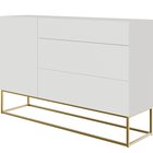 Veldio single-door chest of drawers with a milled front and three drawers, 140 cm, white with gold legs (MILOMAR FRAME)