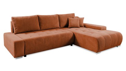 Corner sofa with sleeping function Magliano L-shaped with storage copper corduroy right-hand side