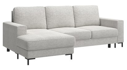 Mokpeo L-shaped corner sofa with sleeping function with two containers on black legs Sorella 03 chenille left-hand side