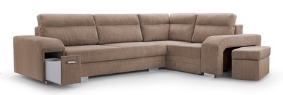 Umill L-shaped corner sofa with sleeping function with containers with a bar and a pouf Lincoln 17 right-hand side