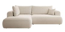 Ovo II L-shaped corner sofa with sleeping function Abriamo 03 with side panel and left-sided boucle container