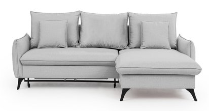 Corner sofa with sleeping function Cambiano L-shaped with storage, grey velvet, hydrophobic, right-hand side