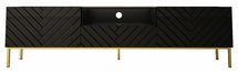 Qudula TV cabinet 190 cm matt black / glossy black with gold herringbone legs