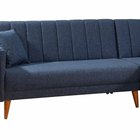 Corner sofa with sleeping function Rallion L-shaped linen navy blue right-hand side