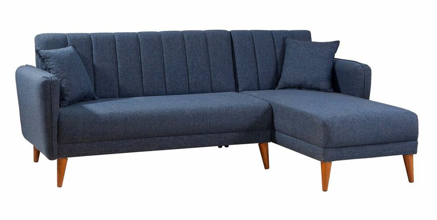 Corner sofa with sleeping function Rallion L-shaped linen navy blue right-hand side