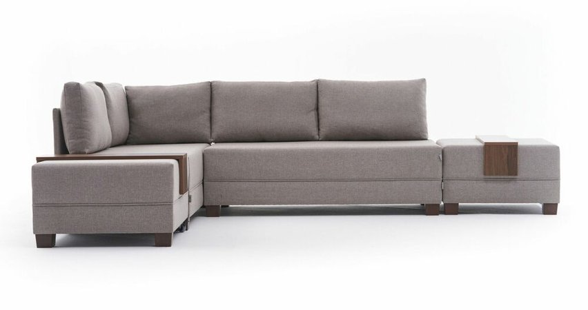 Modular corner sofa with sleeping function Solizes light beige left-hand side