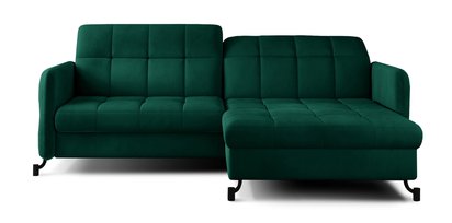 Clainlo L-shaped corner sofa with sleeping function with storage and adjustable headrest, green hydrophobic velvet, right-hand side