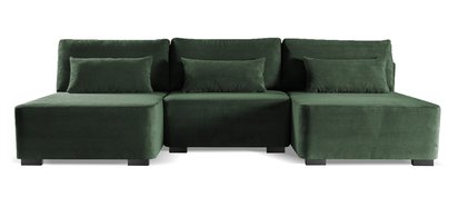 Moduliano U-shaped corner sofa with sleeping function with storage, universal, dark green corduroy