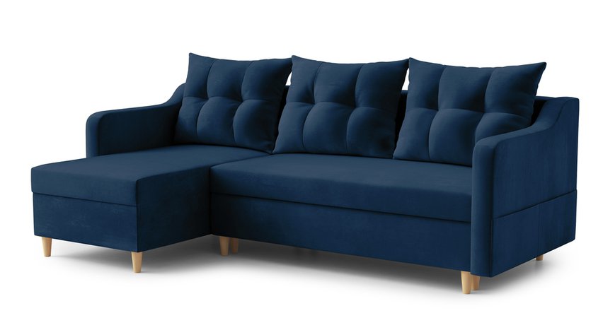 Corner sofa with sleeping function Bernial L-shaped with container universal Kronos 09 velour