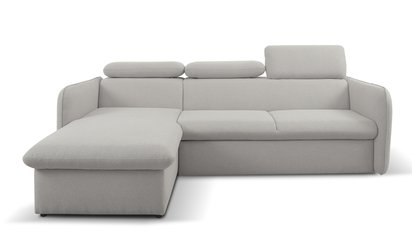 Corner sofa with sleeping function Paladia gray with a container in easy-cleaning velvet fabric, black legs, left-hand side