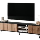 Meuble TV Bello avec façades à lamelles, 175 cm, noir/chêne Wotan avec LED