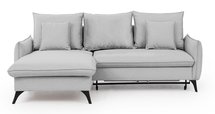 Corner sofa with sleeping function Cambiano L-shaped with storage, gray hydrophobic velvet, left-sided