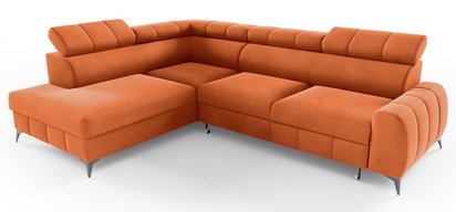 Corner sofa with sleeping function London L-shaped left side with container Kronos 40 velour