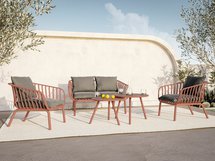 Rasived red garden furniture set with beige cushions