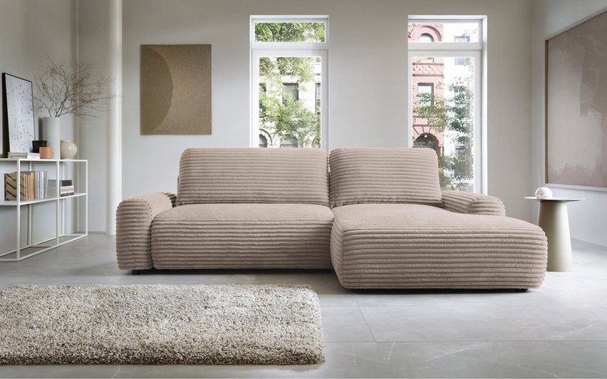 Corner sofa with sleeping function Alferia L-shaped with storage Ambience 4 corduroy right-hand side