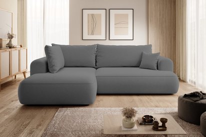 Ovo II L-shaped corner sofa with sleeping function Castel 93 with side and container, easy-to-clean velvet, left-hand